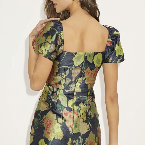 NWT Lulus So Stunning Navy Blue Floral Jacquard Puff Sleeve Mini Dress​ - Picture 14 of 16